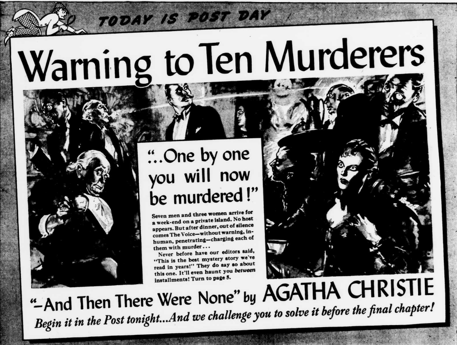 newspaper advertisement for serialisation of And Then There Were None