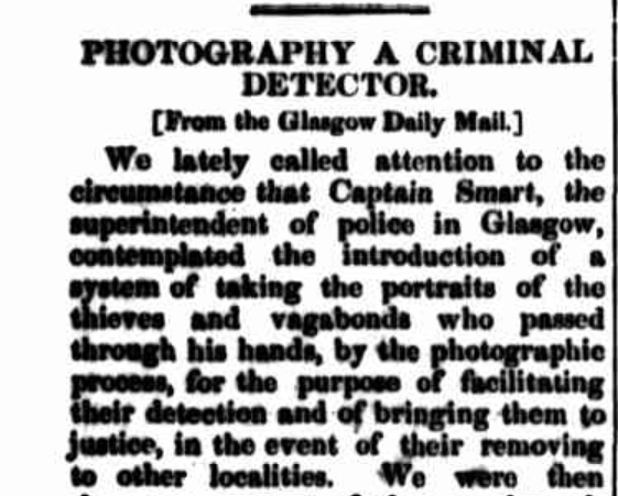 newspaper article 'Photography a criminal detector'