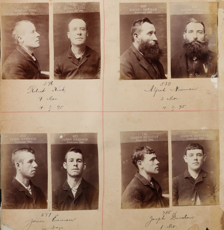 side and front photographs of four prisoners