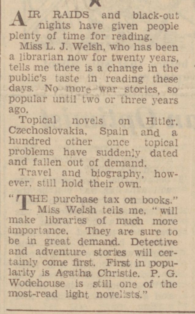 newspaper article by a Librarian saying that Agatha's novels are popular
